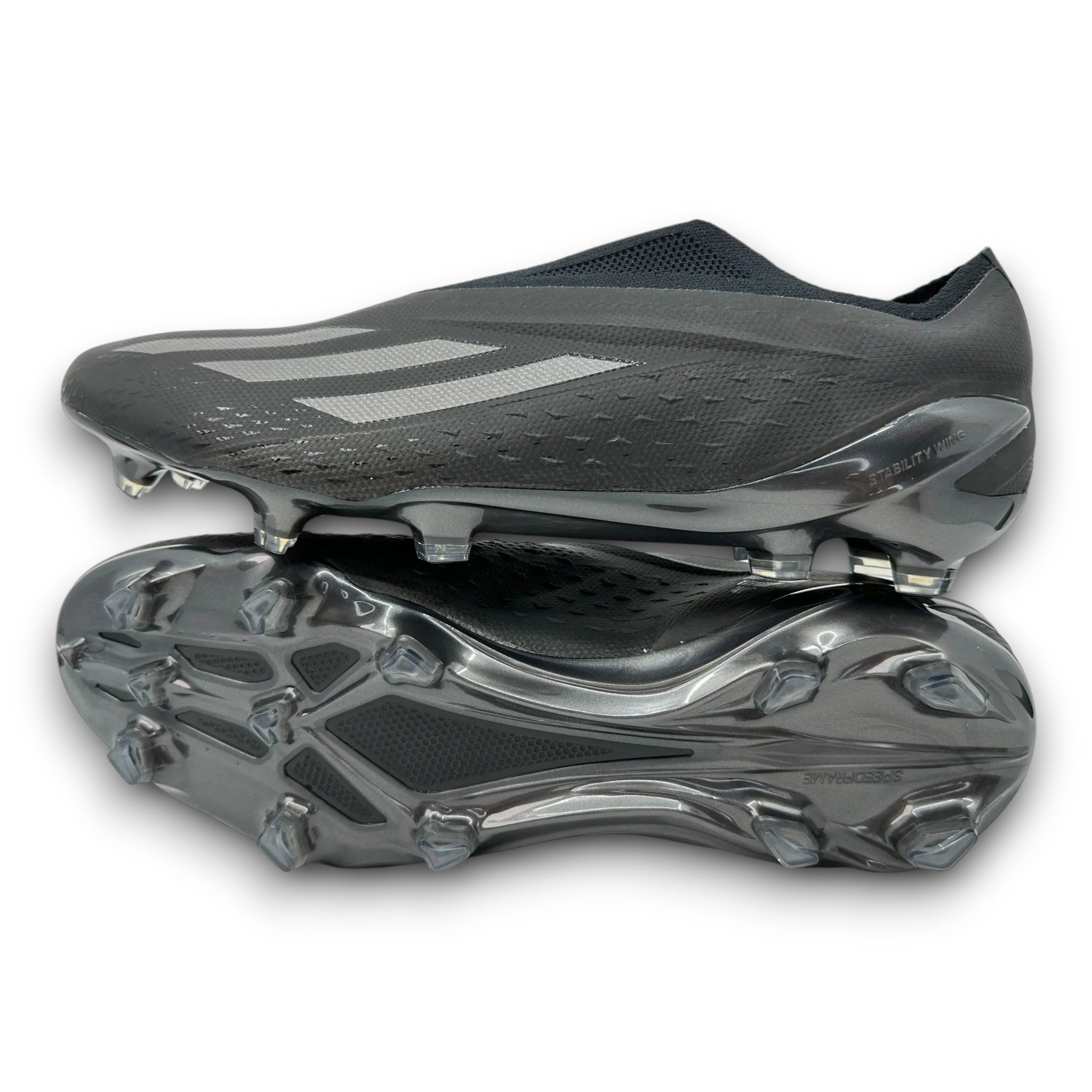 SHOPTCRAMPONS Adidas X SpeedPortal+ FG Nightstrike soccer cleats in black with SpeedFrame carbon sole plate