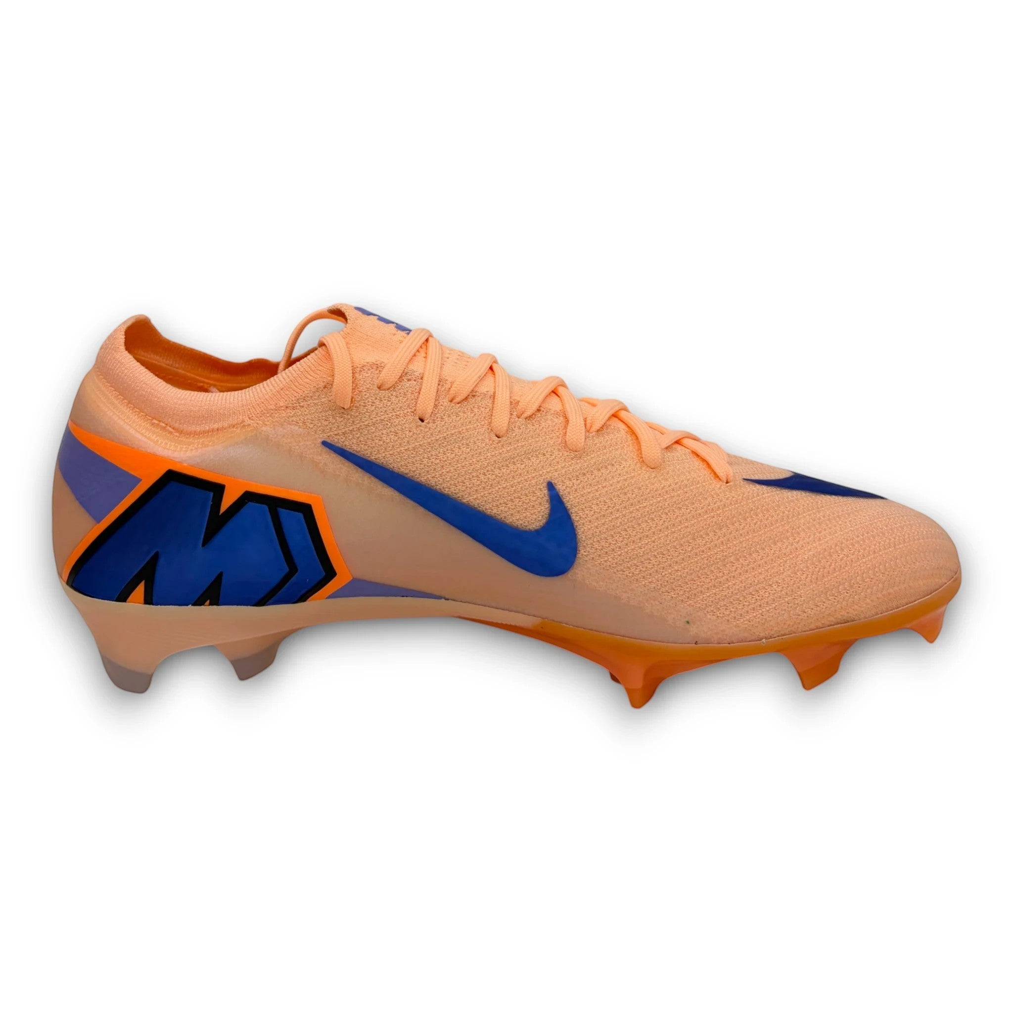 Chaussure de football Nike Mercurial Vapor 16 Air Zoom Elite FG SHOPTCRAMPONS orange avec logo bleu pour terrain sec